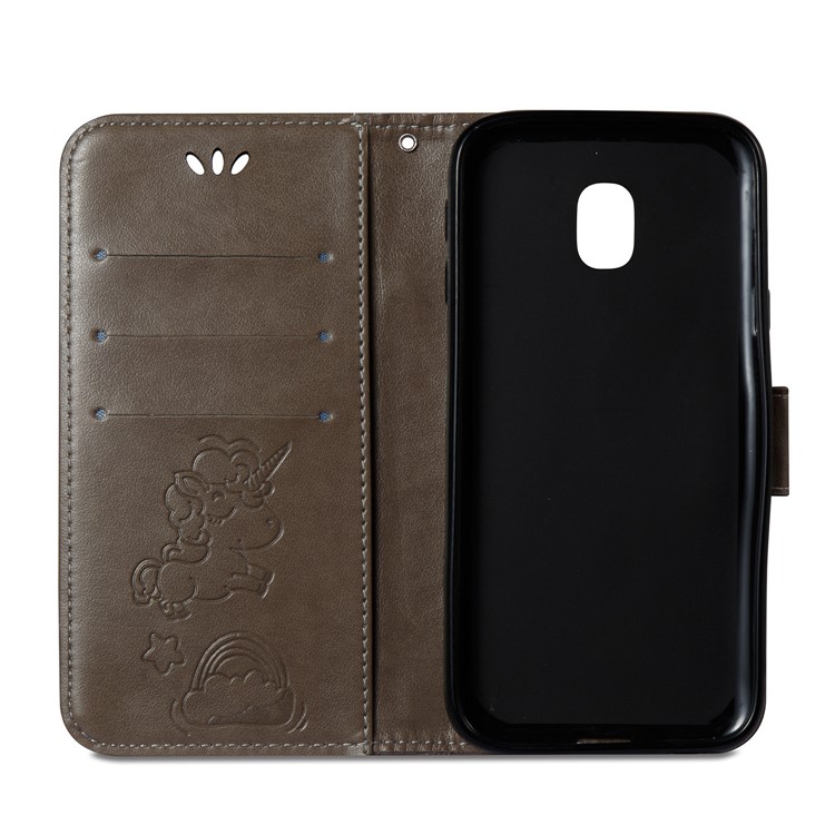 Imprint Unicorn Cloud Wallet Leather Cover for Samsung Galaxy J3 (2017) EU Version / J3 Pro (2017) - Brown-9