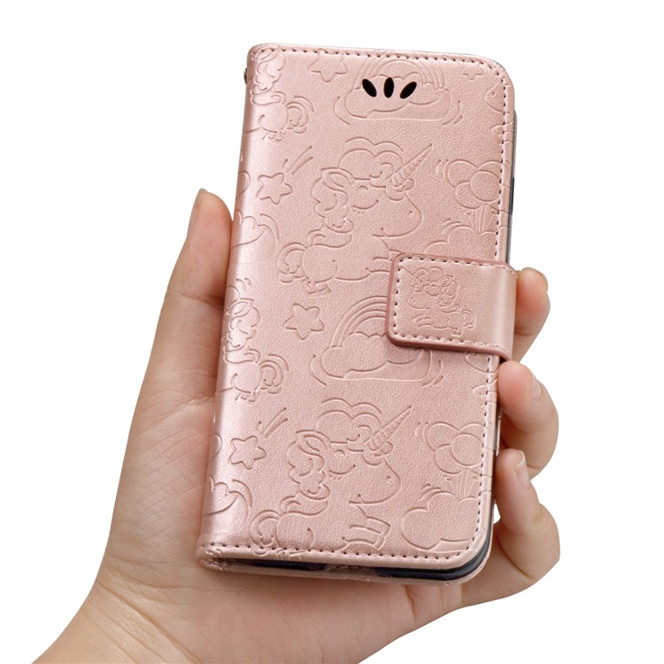 Imprint Unicorn Cloud Wallet Leather Shell for Samsung Galaxy J3 (2017) EU Version / J3 Pro (2017) - Rose Gold-3