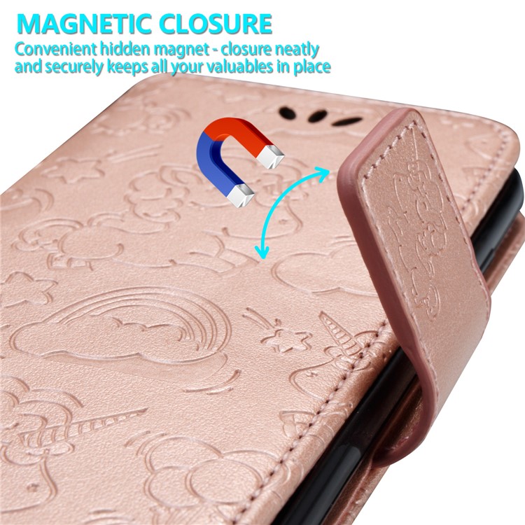 Imprint Unicorn Cloud Wallet Leather Shell for Samsung Galaxy J3 (2017) EU Version / J3 Pro (2017) - Rose Gold-4