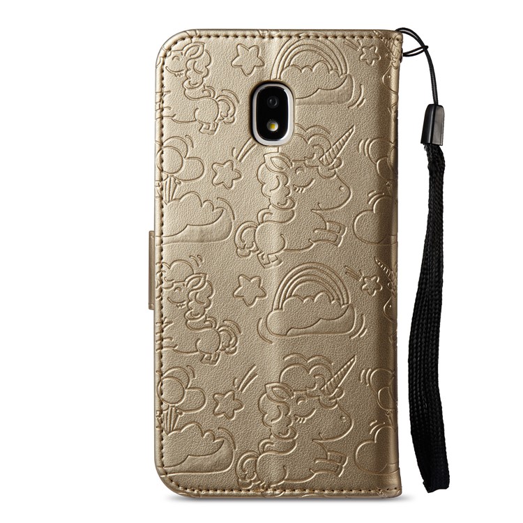 Imprint Unicorn Cloud Wallet Leather Phone Case for Samsung Galaxy J3 (2017) EU Version / J3 Pro (2017) - Gold-4
