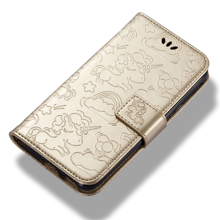 Imprint Unicorn Cloud Wallet Leather Phone Case for Samsung Galaxy J3 (2017) EU Version / J3 Pro (2017) - Gold-7