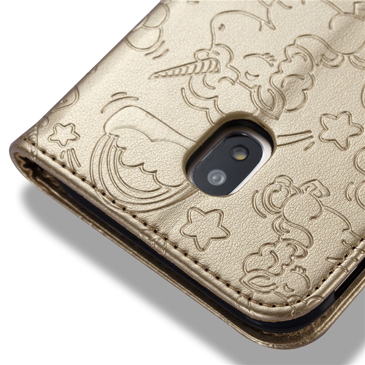 Imprint Unicorn Cloud Wallet Leather Phone Case for Samsung Galaxy J3 (2017) EU Version / J3 Pro (2017) - Gold-8