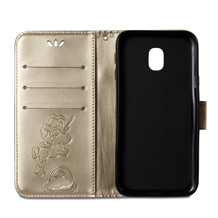 Imprint Unicorn Cloud Wallet Leather Phone Case for Samsung Galaxy J3 (2017) EU Version / J3 Pro (2017) - Gold-9