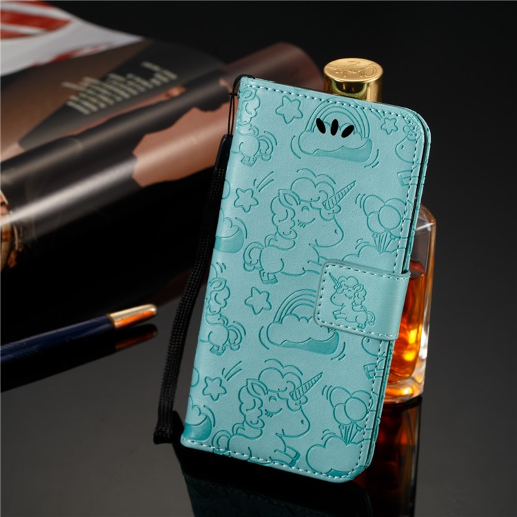 Imprint Unicorn Cloud Stand Leather Mobile Case for Samsung Galaxy J3 (2017) EU Version / J3 Pro (2017) - Cyan-2
