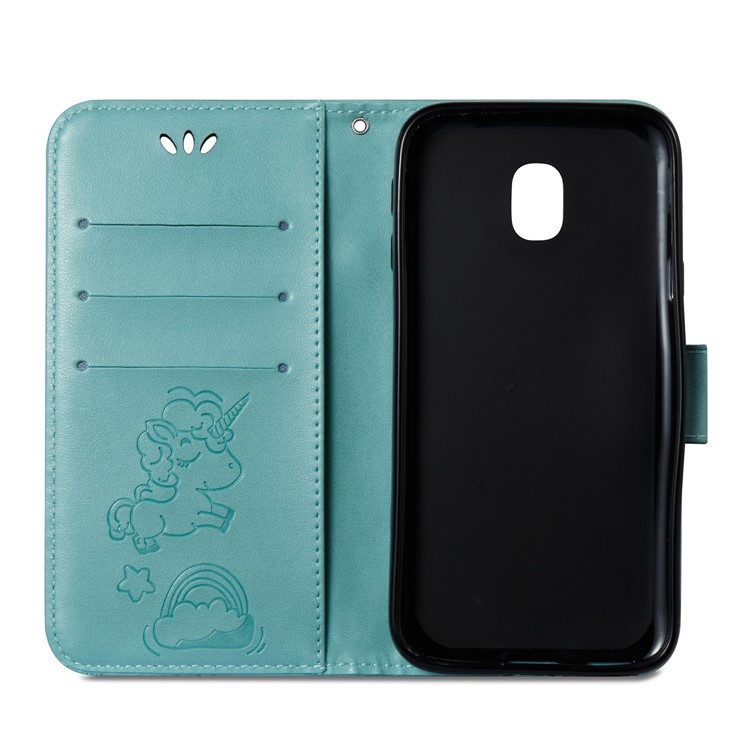 Imprint Unicorn Cloud Stand Leather Mobile Case for Samsung Galaxy J3 (2017) EU Version / J3 Pro (2017) - Cyan-9