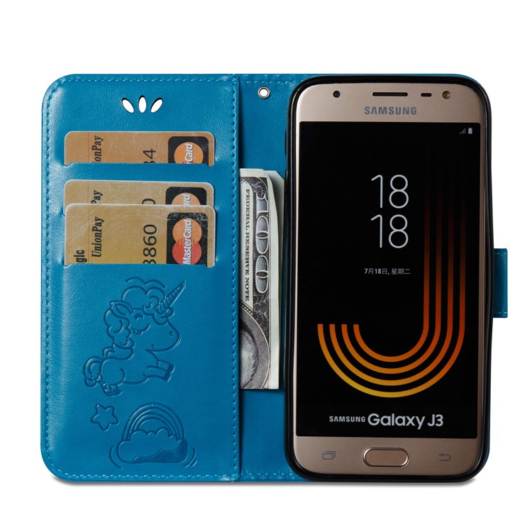 Imprint Unicorn Cloud Protective Leather Mobile Cover for Samsung Galaxy J3 (2017) EU Version / J3 Pro (2017) - Blue-9