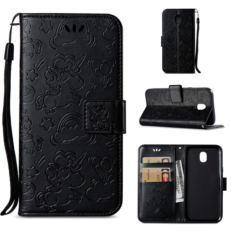 Imprint Unicorn Cloud Wallet Stand Leather Case with Strap for Samsung Galaxy J5 (2017) EU Version / J5 Pro (2017) - Black-1