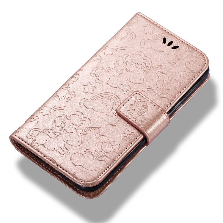 For Samsung Galaxy J5 (2017) EU Version / J5 Pro (2017) Imprint Unicorn Cloud Wallet Stand Leather Cover Accessory - Rose Gold-11