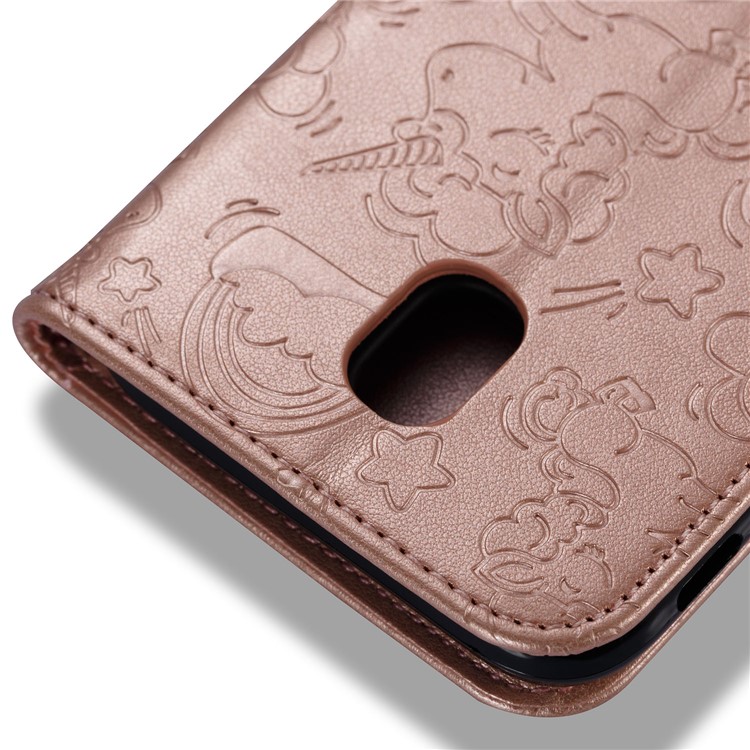 For Samsung Galaxy J5 (2017) EU Version / J5 Pro (2017) Imprint Unicorn Cloud Wallet Stand Leather Cover Accessory - Rose Gold-13