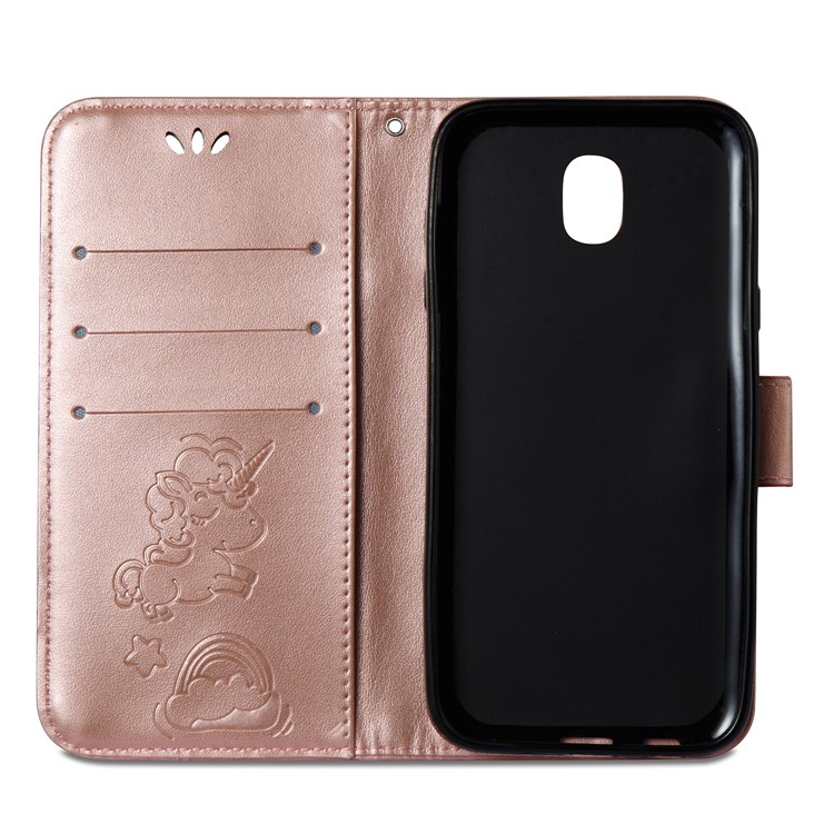 For Samsung Galaxy J5 (2017) EU Version / J5 Pro (2017) Imprint Unicorn Cloud Wallet Stand Leather Cover Accessory - Rose Gold-14
