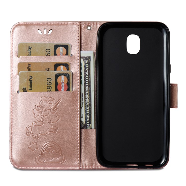 For Samsung Galaxy J5 (2017) EU Version / J5 Pro (2017) Imprint Unicorn Cloud Wallet Stand Leather Cover Accessory - Rose Gold-15