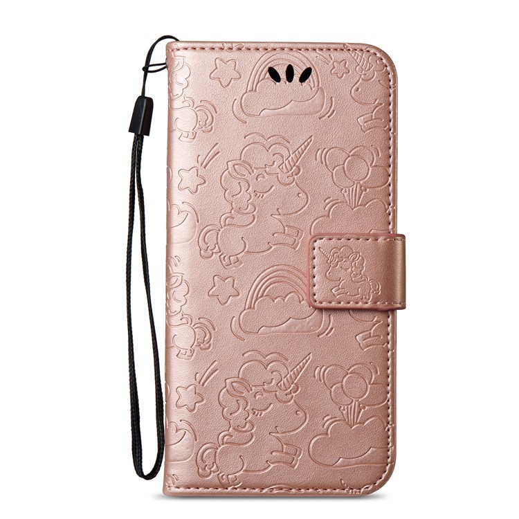For Samsung Galaxy J5 (2017) EU Version / J5 Pro (2017) Imprint Unicorn Cloud Wallet Stand Leather Cover Accessory - Rose Gold-7