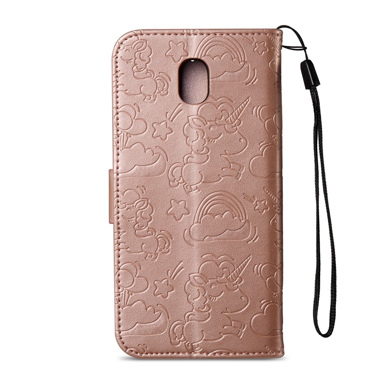 For Samsung Galaxy J5 (2017) EU Version / J5 Pro (2017) Imprint Unicorn Cloud Wallet Stand Leather Cover Accessory - Rose Gold-8