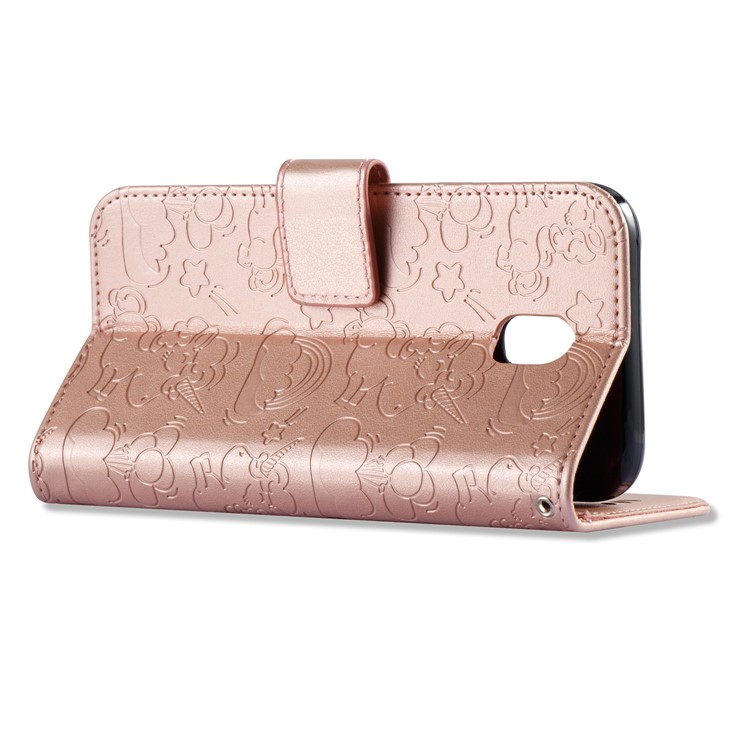 For Samsung Galaxy J5 (2017) EU Version / J5 Pro (2017) Imprint Unicorn Cloud Wallet Stand Leather Cover Accessory - Rose Gold-9