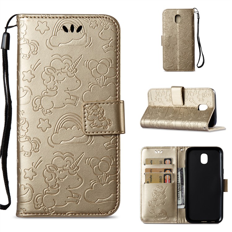 Imprint Unicorn Cloud Wallet Stand Leather Flip Case for Samsung Galaxy J5 (2017) EU Version / J5 Pro (2017) - Gold-1