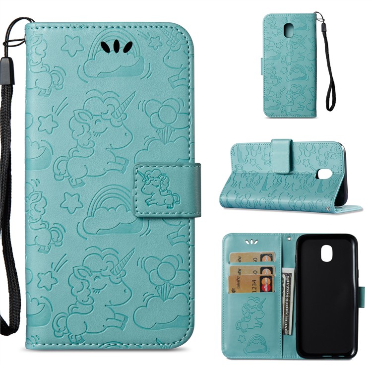 Imprint Unicorn Cloud Wallet Stand Leather Protective Folio Cover for Samsung Galaxy J5 (2017) EU Version / J5 Pro (2017) - Cyan-1