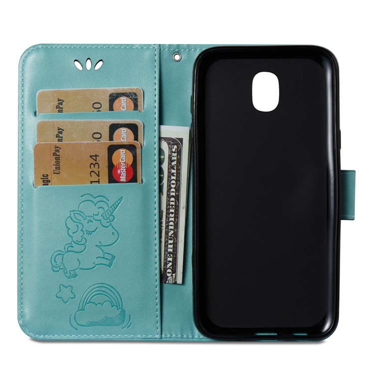 Imprint Unicorn Cloud Wallet Stand Leather Protective Folio Cover for Samsung Galaxy J5 (2017) EU Version / J5 Pro (2017) - Cyan-10