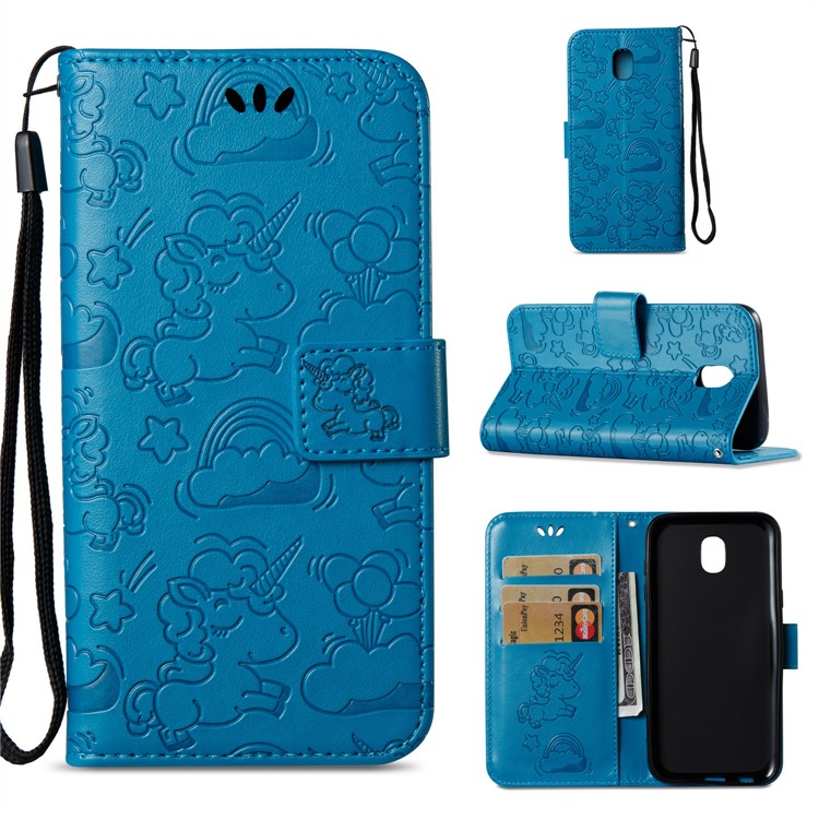 Imprint Unicorn Cloud Wallet Stand Leather Case Shell for Samsung Galaxy J5 (2017) EU Version / J5 Pro (2017) - Blue-1