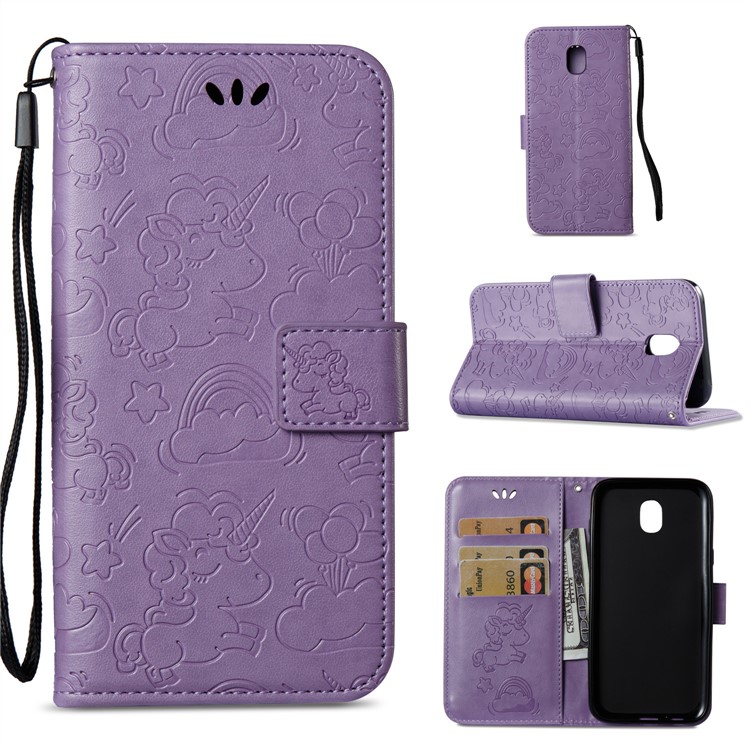 Imprint Unicorn Cloud Wallet Leather Cover with Stand for Samsung Galaxy J5 (2017) EU Version / J5 Pro (2017) - Purple-1
