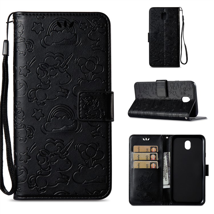 Imprinted Unicorn Pattern Leather Wallet Case for Samsung Galaxy J7 (2017) EU Version / J7 Pro (2017) - Black-1