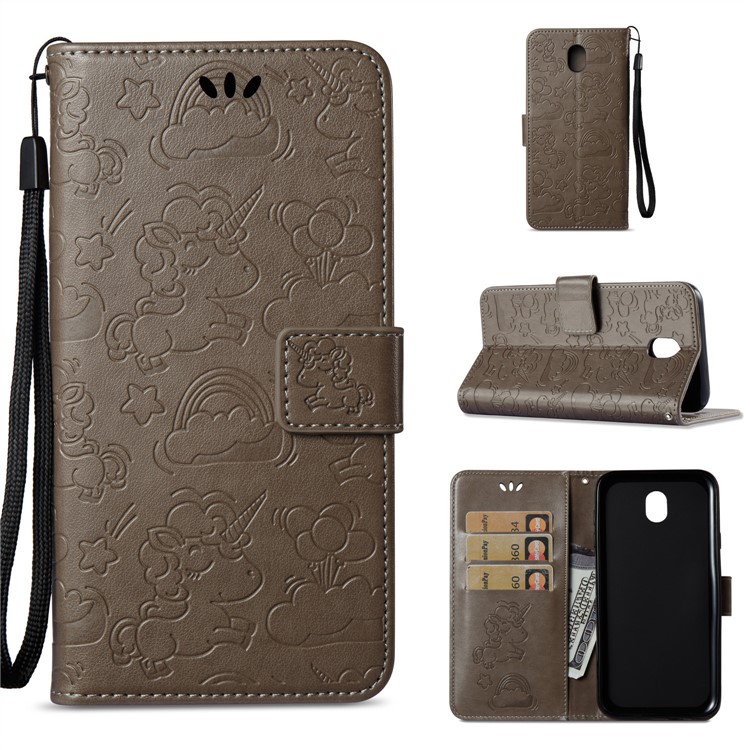 Imprinted Unicorn Pattern Leather Wallet Cover for Samsung Galaxy J7 (2017) EU Version / J7 Pro (2017) - Grey-1