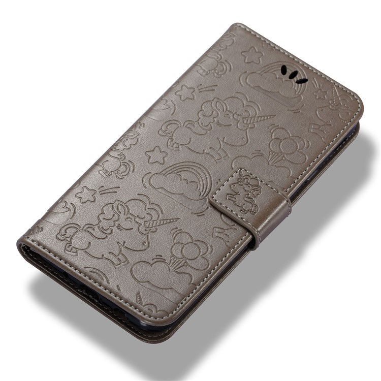 Imprinted Unicorn Pattern Leather Wallet Cover for Samsung Galaxy J7 (2017) EU Version / J7 Pro (2017) - Grey-7