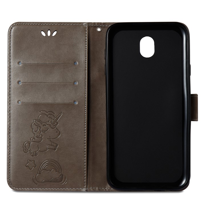 Imprinted Unicorn Pattern Leather Wallet Cover for Samsung Galaxy J7 (2017) EU Version / J7 Pro (2017) - Grey-9