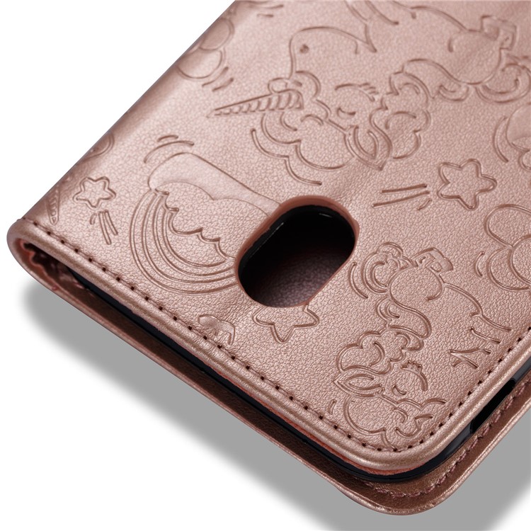 Imprinted Unicorn Pattern Leather Wallet Shell for Samsung Galaxy J7 (2017) EU Version / J7 Pro (2017) - Rose Gold-12