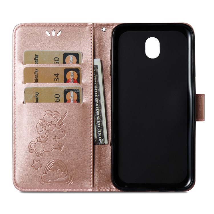 Imprinted Unicorn Pattern Leather Wallet Shell for Samsung Galaxy J7 (2017) EU Version / J7 Pro (2017) - Rose Gold-14