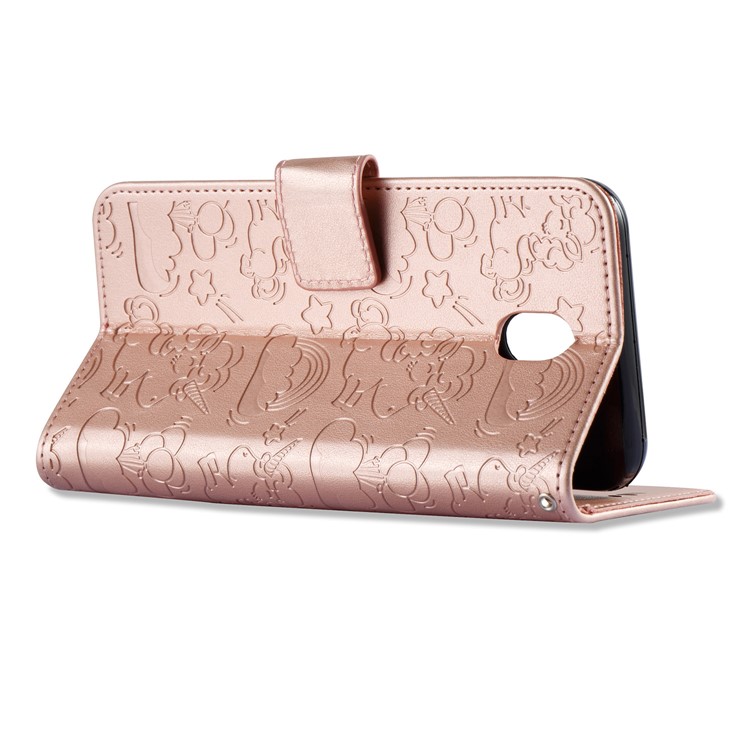 Imprinted Unicorn Pattern Leather Wallet Shell for Samsung Galaxy J7 (2017) EU Version / J7 Pro (2017) - Rose Gold-9