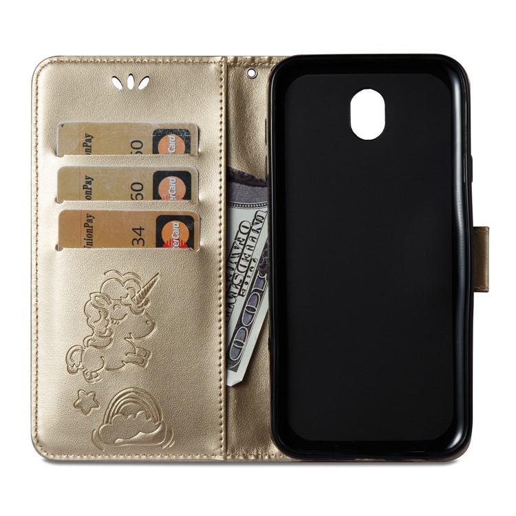 Imprinted Unicorn Pattern Leather Stand Case for Samsung Galaxy J7 (2017) EU Version / J7 Pro (2017) - Gold-10