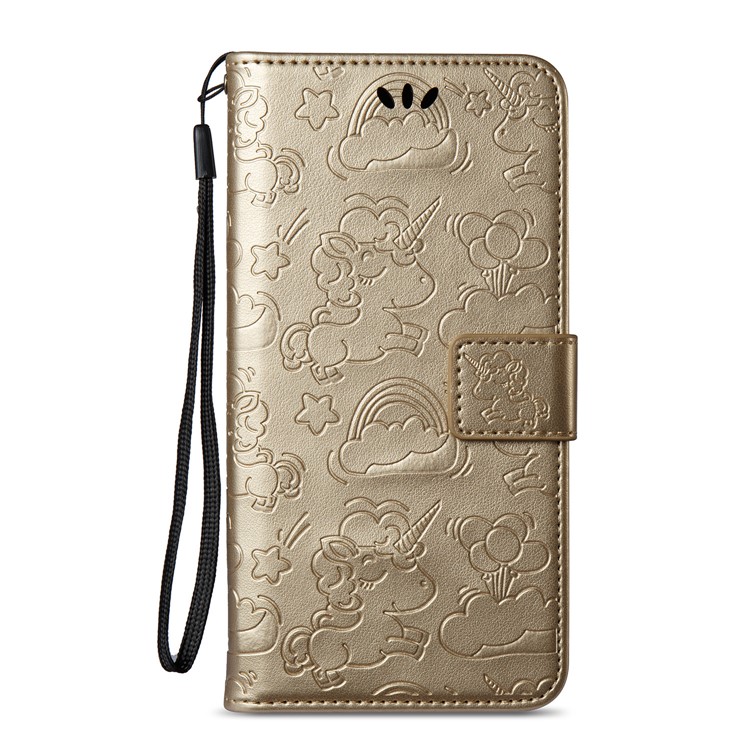 Imprinted Unicorn Pattern Leather Stand Case for Samsung Galaxy J7 (2017) EU Version / J7 Pro (2017) - Gold-3