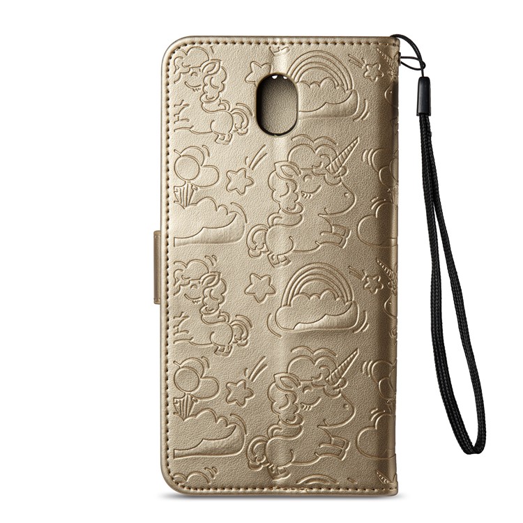 Imprinted Unicorn Pattern Leather Stand Case for Samsung Galaxy J7 (2017) EU Version / J7 Pro (2017) - Gold-4