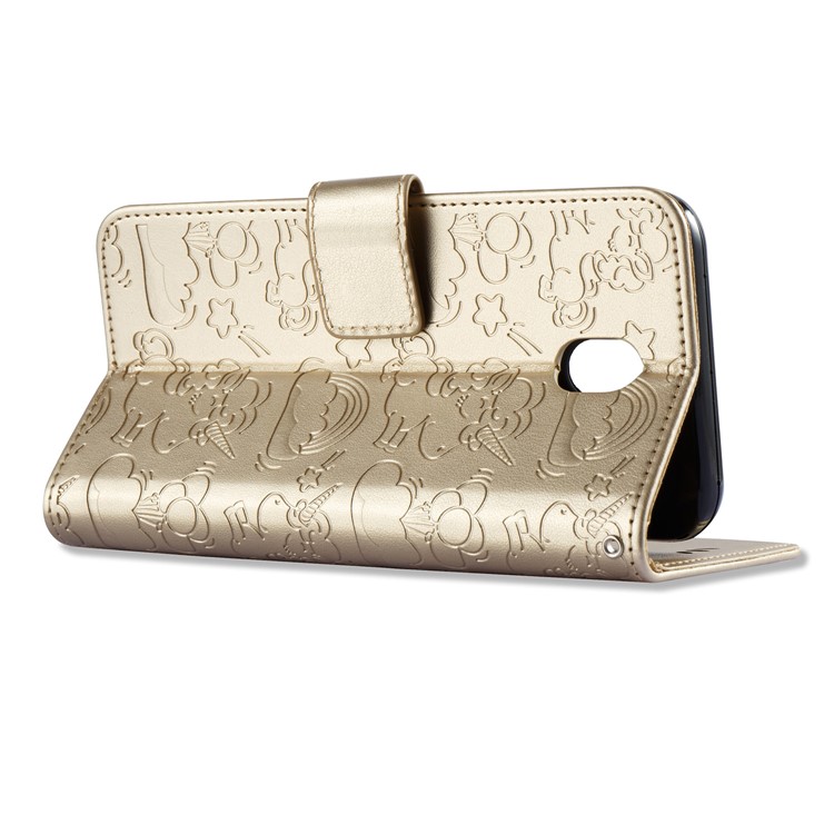 Imprinted Unicorn Pattern Leather Stand Case for Samsung Galaxy J7 (2017) EU Version / J7 Pro (2017) - Gold-5