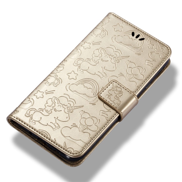 Imprinted Unicorn Pattern Leather Stand Case for Samsung Galaxy J7 (2017) EU Version / J7 Pro (2017) - Gold-7