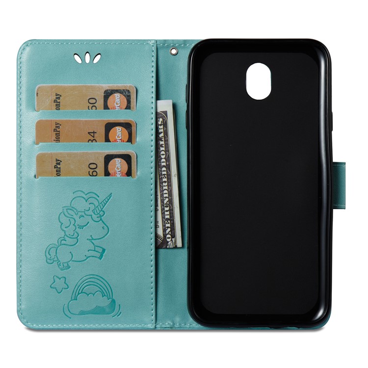 Imprinted Unicorn Pattern Leather Stand Cover for Samsung Galaxy J7 (2017) EU Version / J7 Pro (2017) - Cyan-10