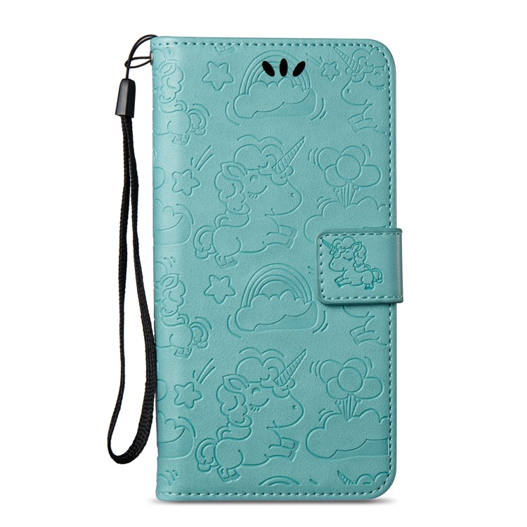 Imprinted Unicorn Pattern Leather Stand Cover for Samsung Galaxy J7 (2017) EU Version / J7 Pro (2017) - Cyan-3
