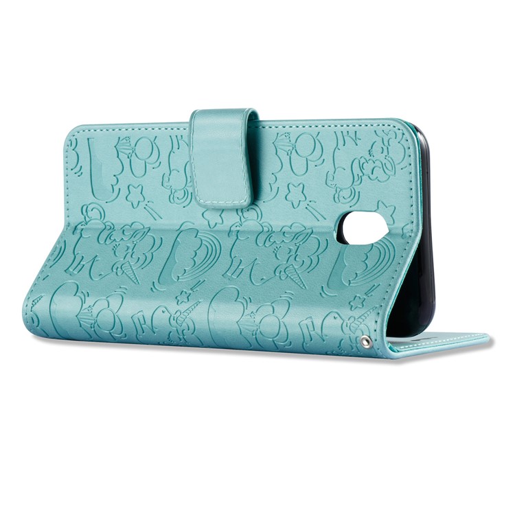 Imprinted Unicorn Pattern Leather Stand Cover for Samsung Galaxy J7 (2017) EU Version / J7 Pro (2017) - Cyan-5
