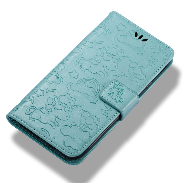 Imprinted Unicorn Pattern Leather Stand Cover for Samsung Galaxy J7 (2017) EU Version / J7 Pro (2017) - Cyan-7