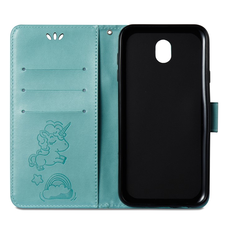 Imprinted Unicorn Pattern Leather Stand Cover for Samsung Galaxy J7 (2017) EU Version / J7 Pro (2017) - Cyan-9