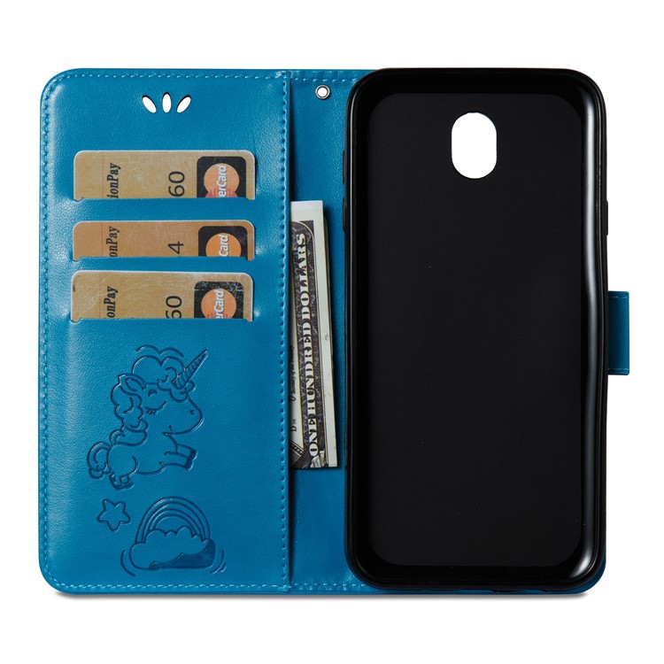 Imprinted Unicorn Pattern Leather Wallet Flip Case for Samsung Galaxy J7 (2017) EU Version / J7 Pro (2017) - Blue-10