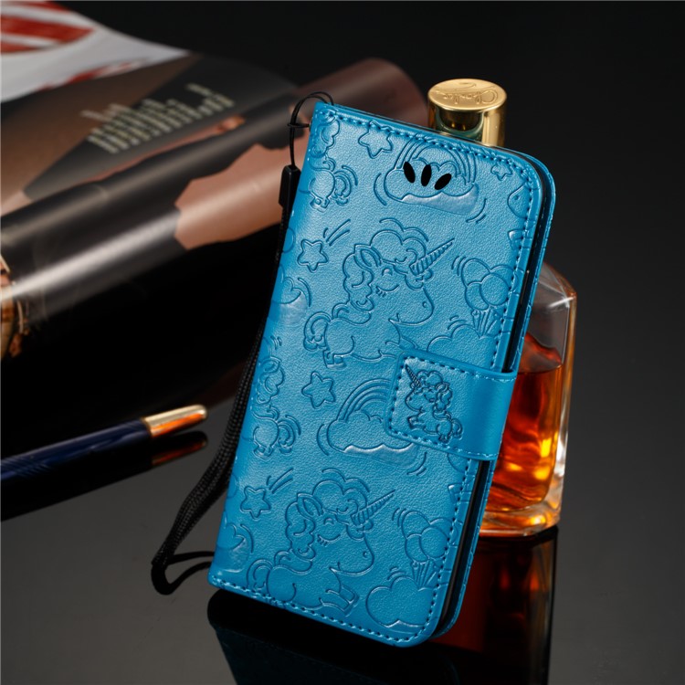 Imprinted Unicorn Pattern Leather Wallet Flip Case for Samsung Galaxy J7 (2017) EU Version / J7 Pro (2017) - Blue-2