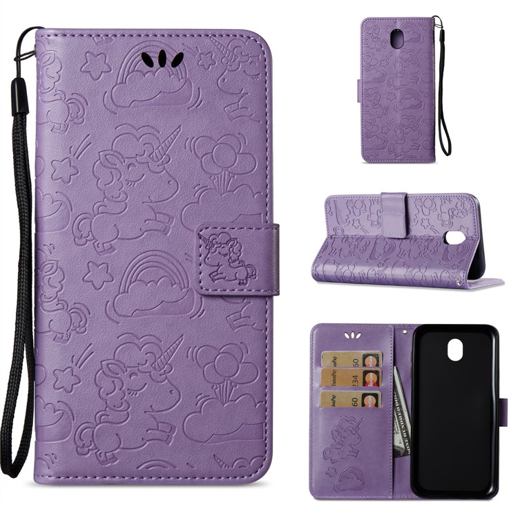 Imprinted Unicorn Pattern Leather Wallet Mobile Cover for Samsung Galaxy J7 (2017) EU Version / J7 Pro (2017) - Purple-1