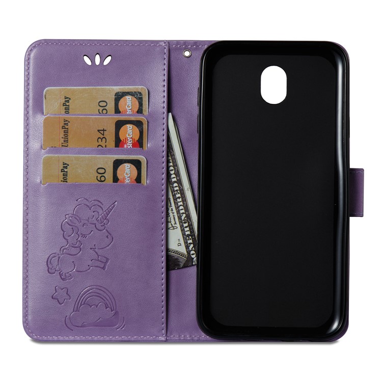Imprinted Unicorn Pattern Leather Wallet Mobile Cover for Samsung Galaxy J7 (2017) EU Version / J7 Pro (2017) - Purple-10