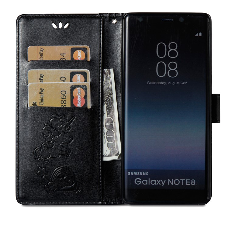 Imprint Unicorn Cloud Wallet Stand Leather Case with Strap for Samsung Galaxy Note 8 - Black-10