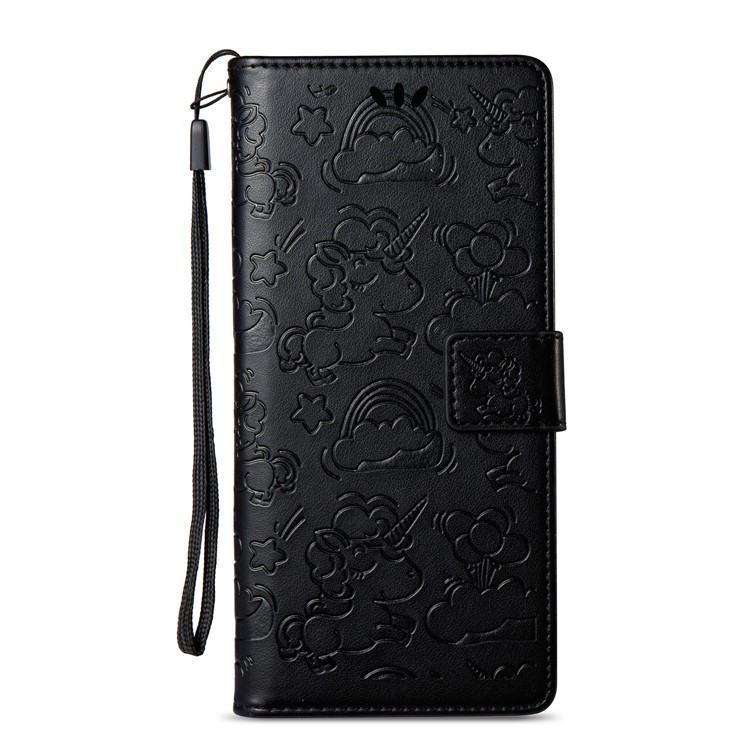 Imprint Unicorn Cloud Wallet Stand Leather Case with Strap for Samsung Galaxy Note 8 - Black-3