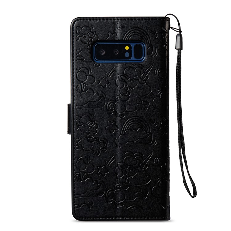 Imprint Unicorn Cloud Wallet Stand Leather Case with Strap for Samsung Galaxy Note 8 - Black-4