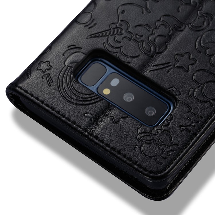 Imprint Unicorn Cloud Wallet Stand Leather Case with Strap for Samsung Galaxy Note 8 - Black-8