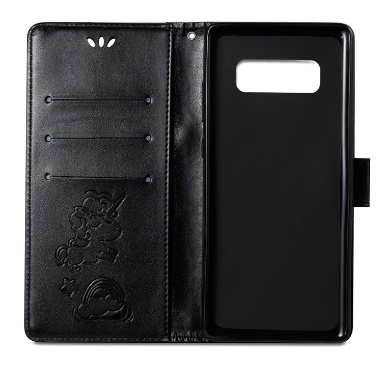 Imprint Unicorn Cloud Wallet Stand Leather Case with Strap for Samsung Galaxy Note 8 - Black-9