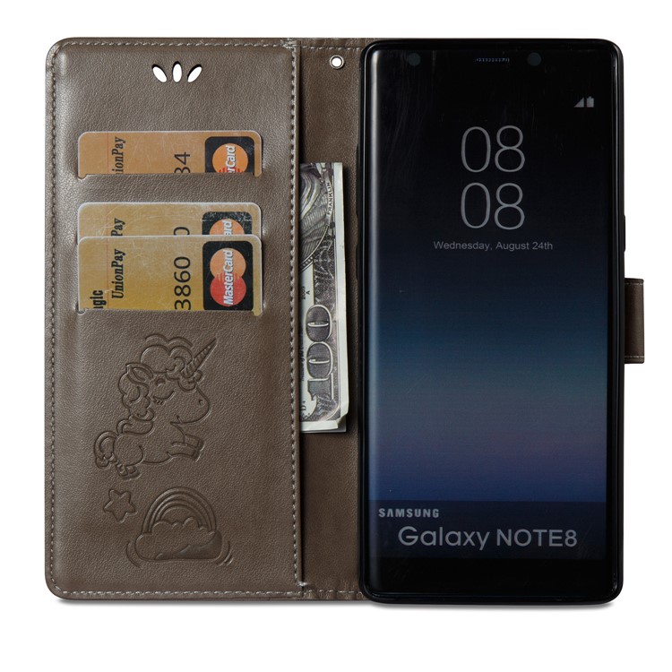 For Samsung Galaxy Note 8 Imprint Unicorn Cloud Wallet Stand Leather Cover Accessory with Strap - Brown-10